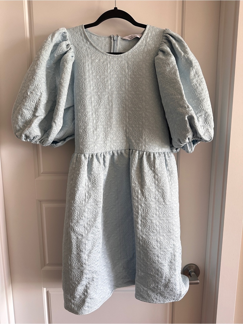 & Other Stories Powder Blue Puff-Sleeve Textured Dress